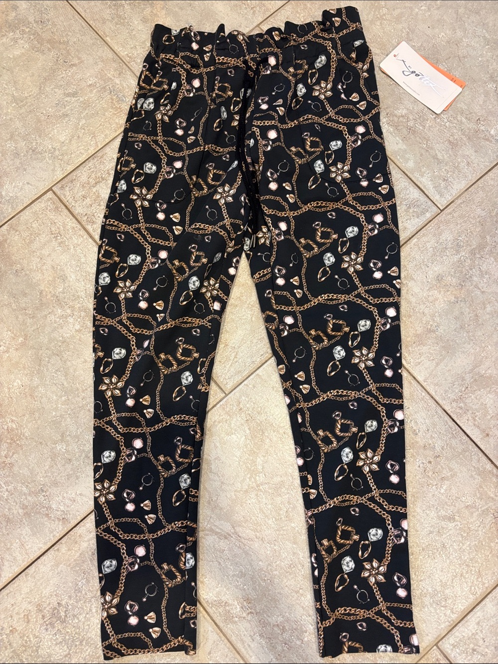 Gottex Black Chain & Jewel Print Track Pants